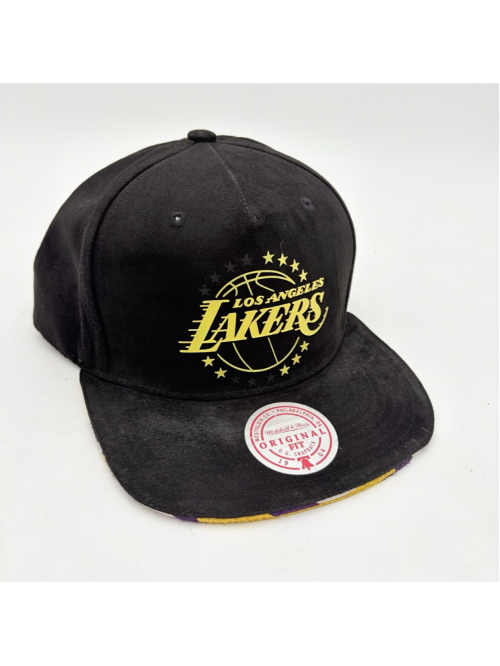 Mitchell & Ness LA Lakers LA Lux Snapback Hat Black Gold Faux Suede NBA